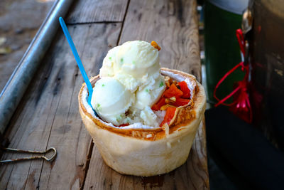 Close-up of ice cream on table