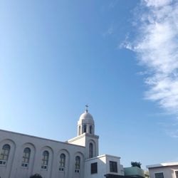 Low angle view of church against blue sky