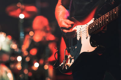 Detail of electric guitar played during a show