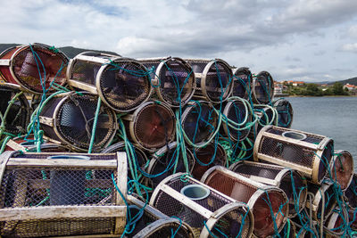 Full frame shot of fishing net on beach
