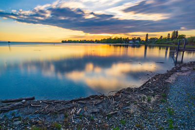 Scenic view of lake against sky during sunset