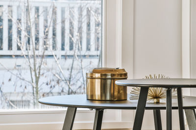 Close-up of glass window on table