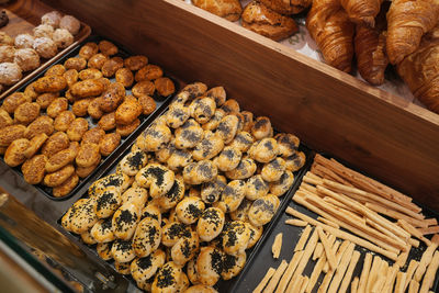High angle view of food for sale at market stall
