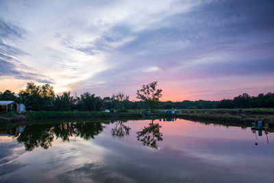 Scenic view of lake against sky during sunset
