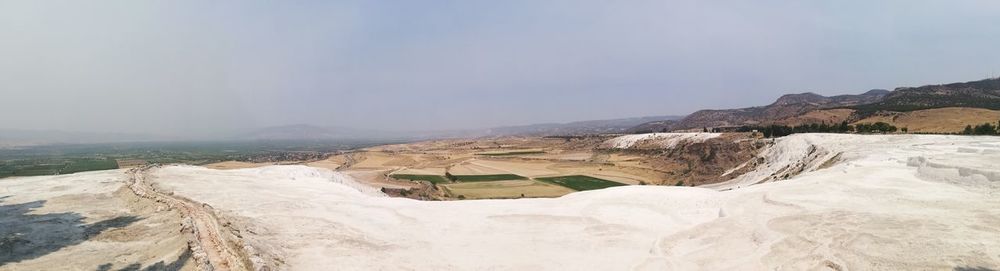 Panoramic view of arid landscape against sky