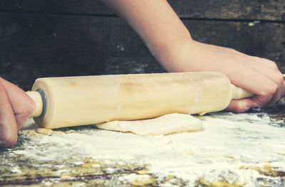 Close-up of person preparing food