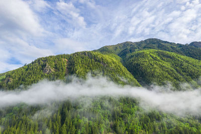 Scenic view of waterfall against sky