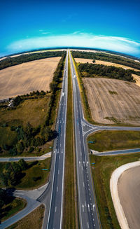 High angle view of highway against sky