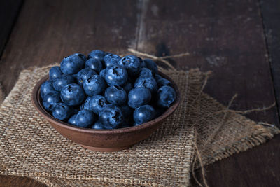 High angle view of fruits in bowl on table