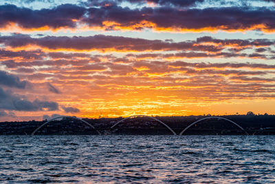 Scenic view of sea against orange sky