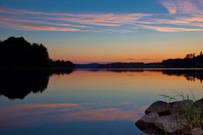 Scenic view of calm lake at sunset