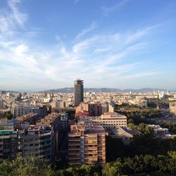 Cityscape against cloudy sky