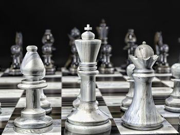 Close-up of chess pieces against blurred background