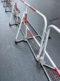 High angle view of railing on road