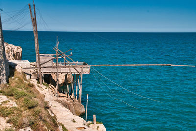 Trabucco , traditional fishing house along the gargano peninsula in apulia region, italy.