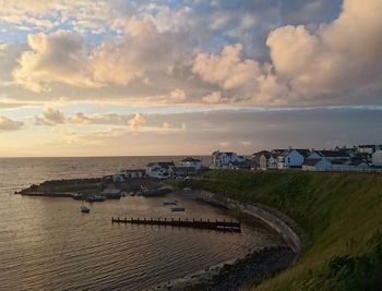 Scenic view of sea against cloudy sky