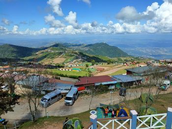 High angle view of tent against sky