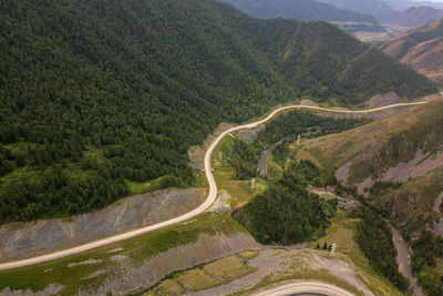 High angle view of road amidst trees in forest