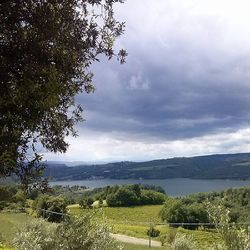 Scenic view of lake against cloudy sky