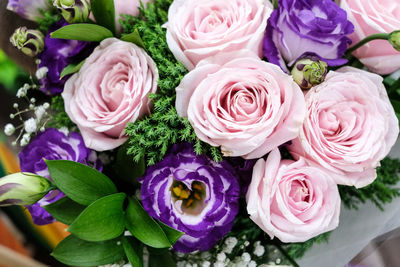 High angle view of rose bouquet