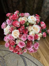 High angle view of rose bouquet