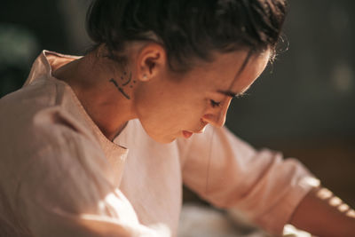 Close-up portrait of a young woman