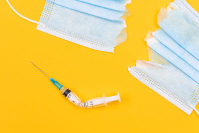 High angle view of colored pencils on table