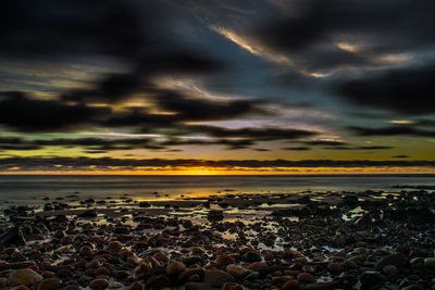 Scenic view of sea against sky at sunset