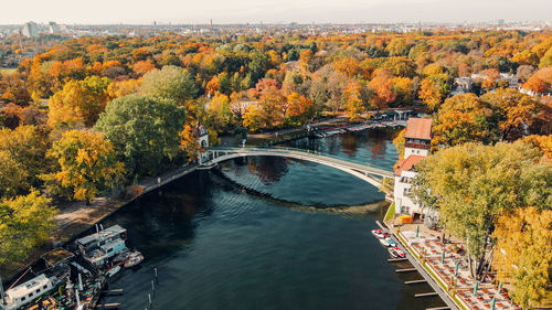 High angle view of bridge over river during autumn