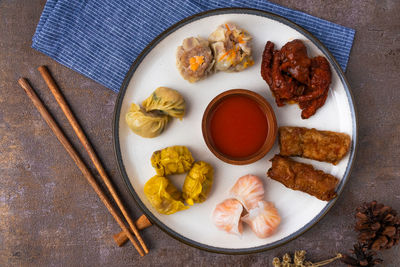 High angle view of food on table