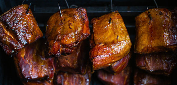 Close-up of meat on barbecue grill