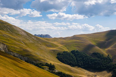 Scenic view of landscape against sky in ussita, marche italy 