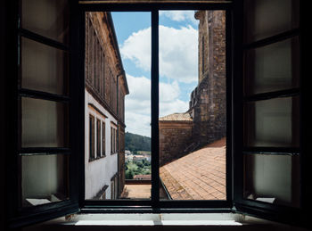 Buildings seen through window