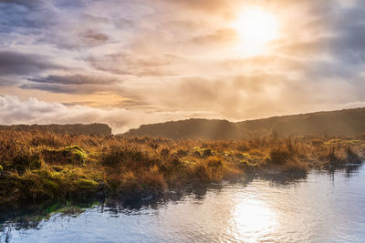 Scenic view of lake against sky during sunset