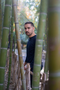 Moroccan man posing in a public bamboo park in morocco