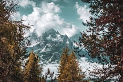 Scenic view of snow covered mountains against sky