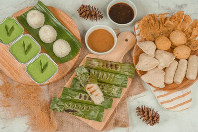 High angle view of vegetables in bowl on table