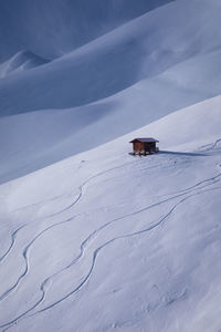 House on snow covered landscape