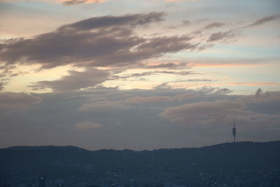 Scenic view of silhouette buildings against sky at sunset