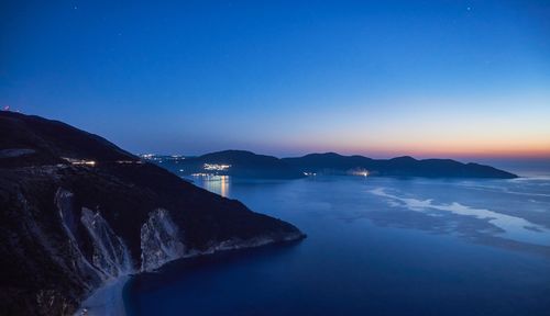 Scenic view of sea against clear sky during sunset