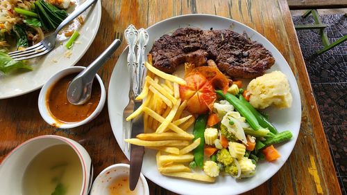 High angle view of food on table