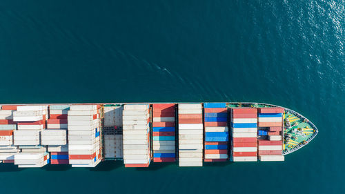 High angle view of boats in sea