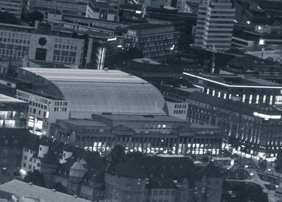 High angle view of people walking on city street