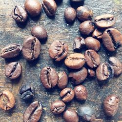 High angle view of coffee beans on table