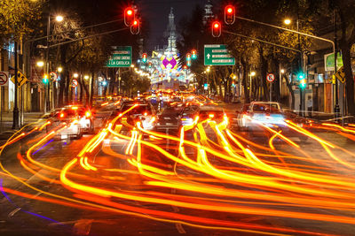 Light trails on road at night