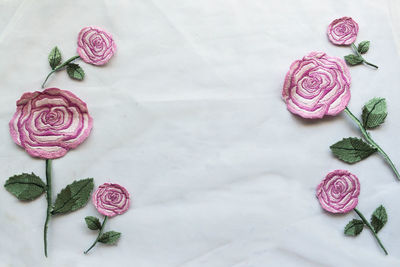 High angle view of roses on table