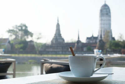 Close-up of coffee served on table