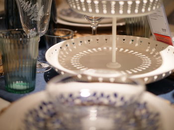 High angle view of drink in glass on table