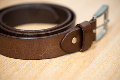 Close-up of leather on table