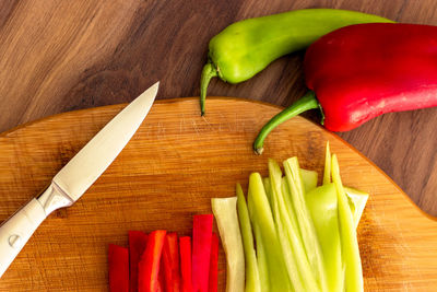 High angle view of vegetables on cutting board